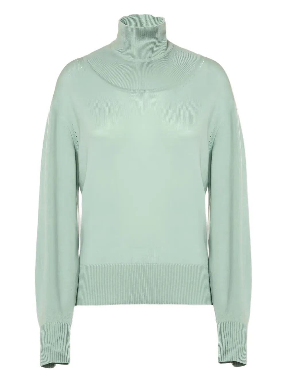 Malo Roll-neck Pointelle Sweater In Green