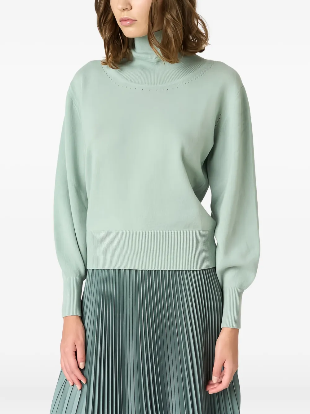 Malo Roll-neck Pointelle Sweater In Green