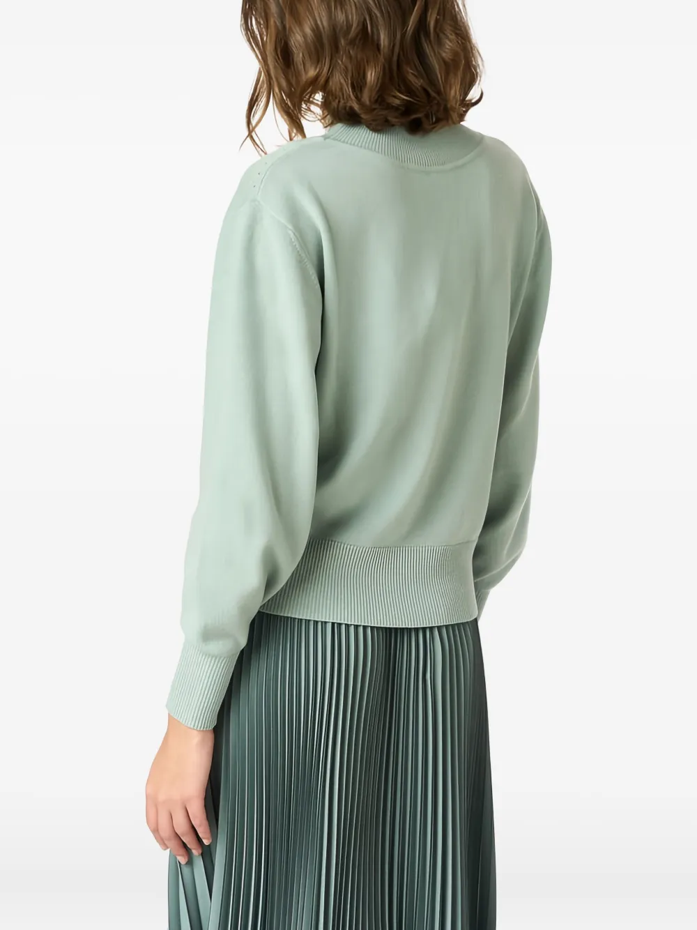 Malo Roll-neck Pointelle Sweater In Green