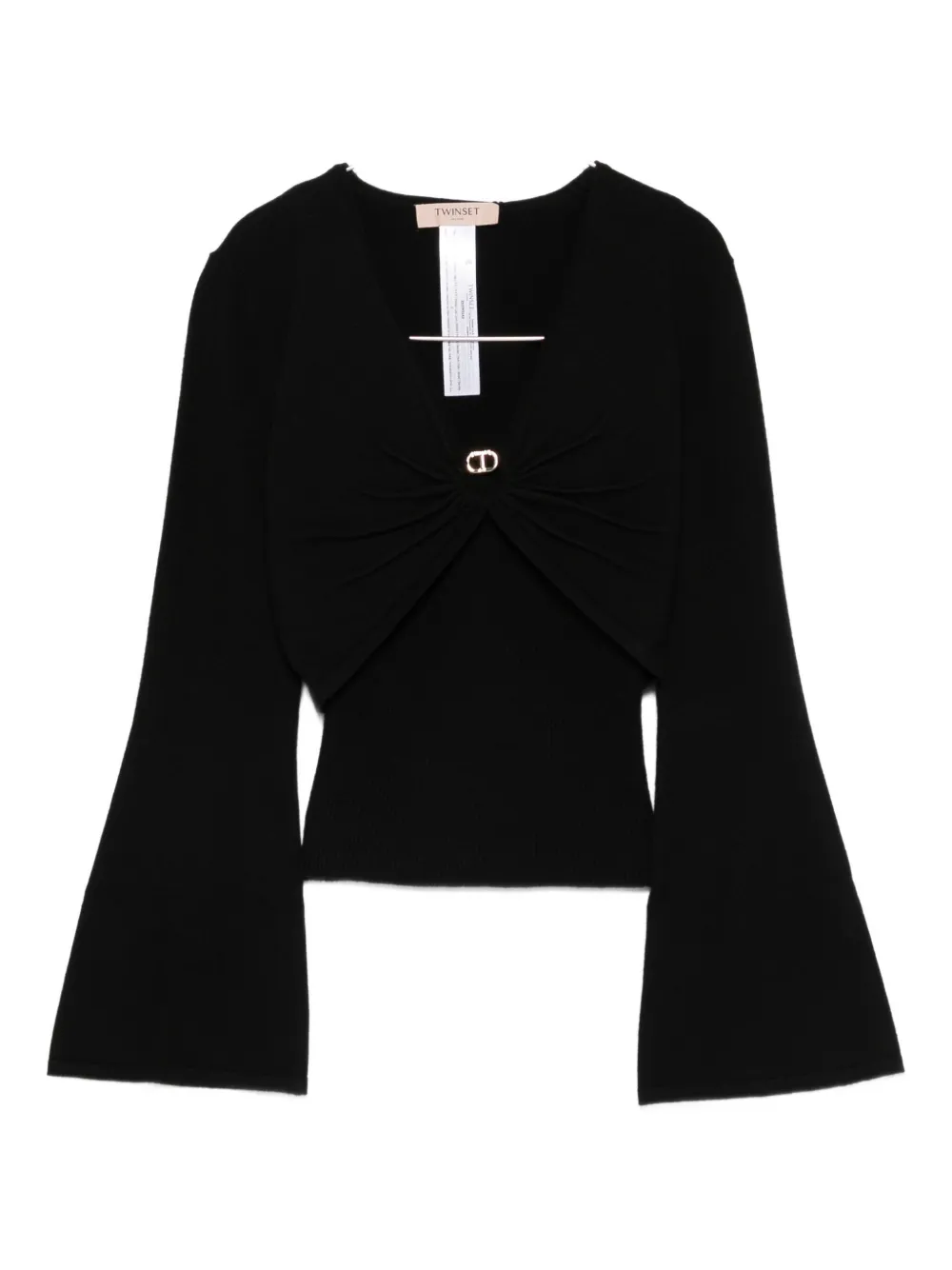 Twinset Bell-sleeve Twist-front Top In Black