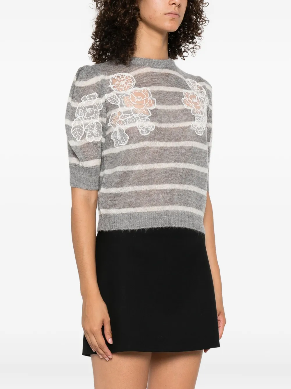 TWINSET Gestreepte trui met geborduurde bloemen Grijs