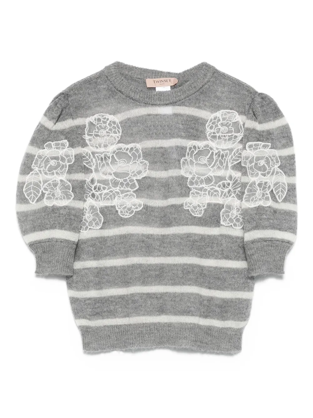 TWINSET striped floral-embroidered sweater Grijs