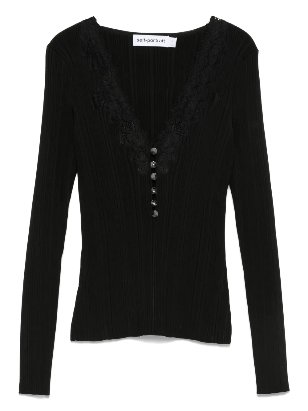 Self-portrait Black Lace Trim Knit Top Tops Black In Black