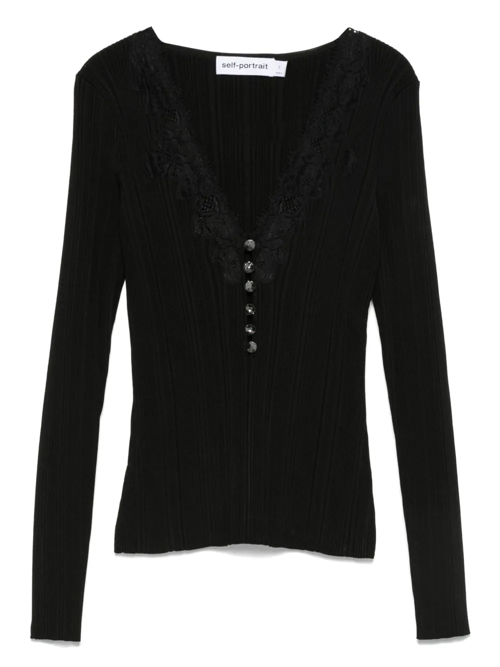 Self-Portrait lace-trimmed ribbed top | Black | Image 1