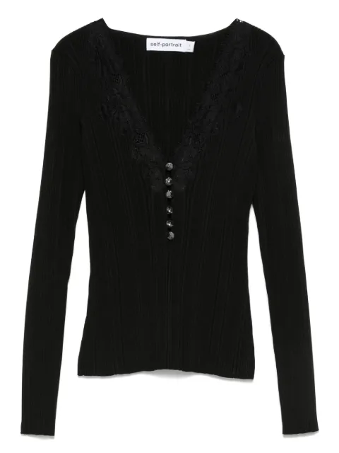 Self-Portrait lace-trimmed ribbed top