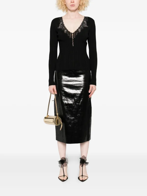 Self-Portrait lace-trimmed Ribbed Top | Black | FARFETCH ID