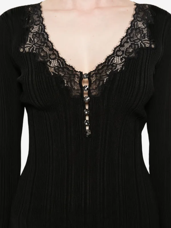 Self-Portrait lace-trimmed Ribbed Top | Black | FARFETCH ID