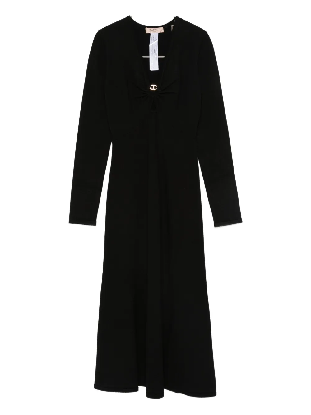 Twinset Twist-detail Long-sleeved Midi Party Dress In Black