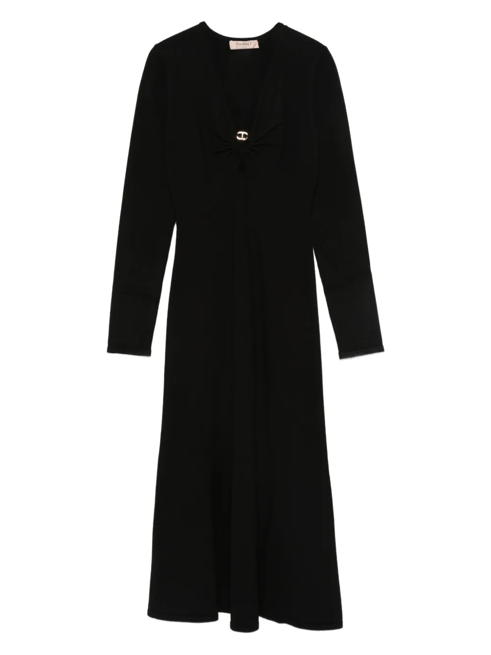 TWINSET twist-detail long-sleeved midi party dress Zwart