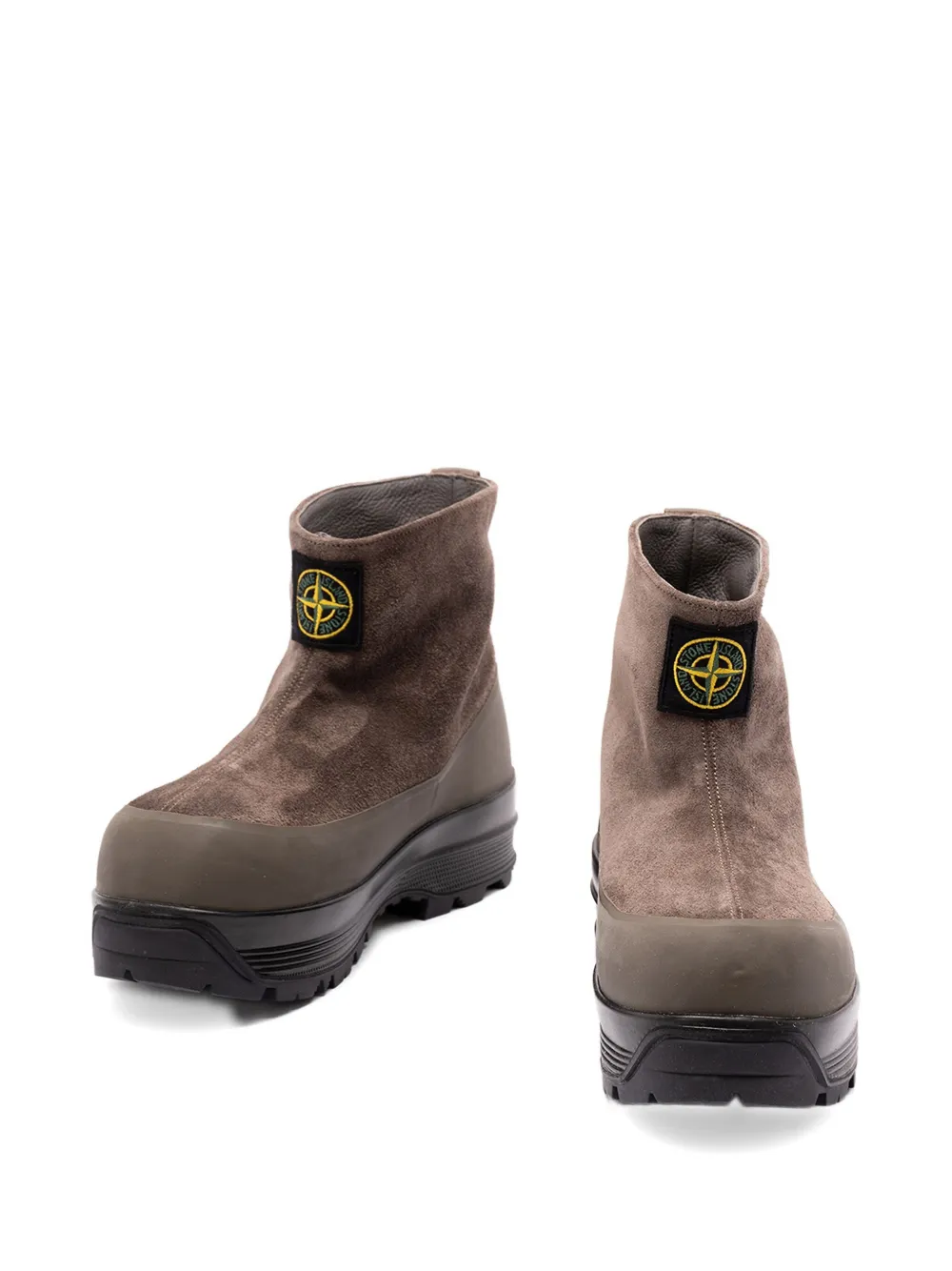 Stone Island Suede Logo-patch Boots In Brown