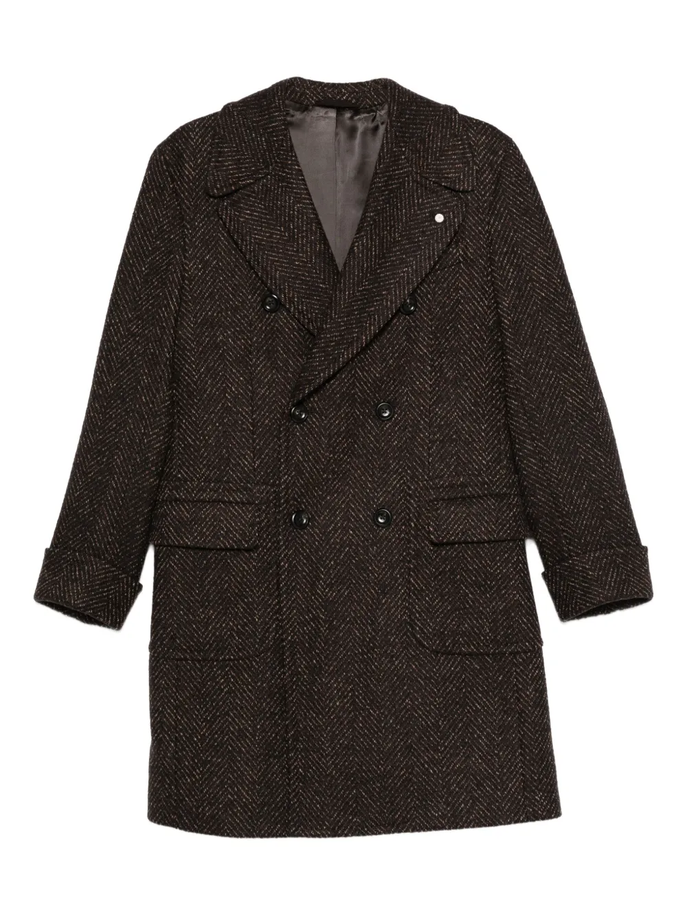 herringbone double-breasted coat