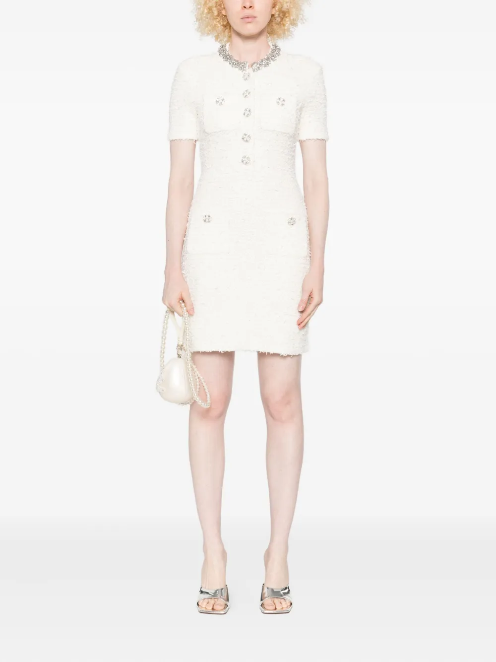 Self-Portrait Mini-jurk verfraaid met knopen Beige