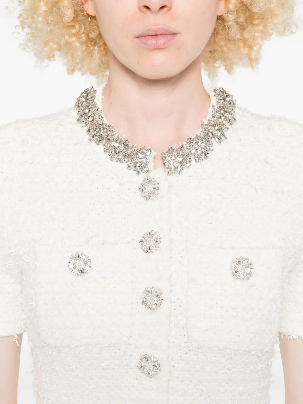 Self-Portrait Mini-jurk verfraaid met knopen Beige