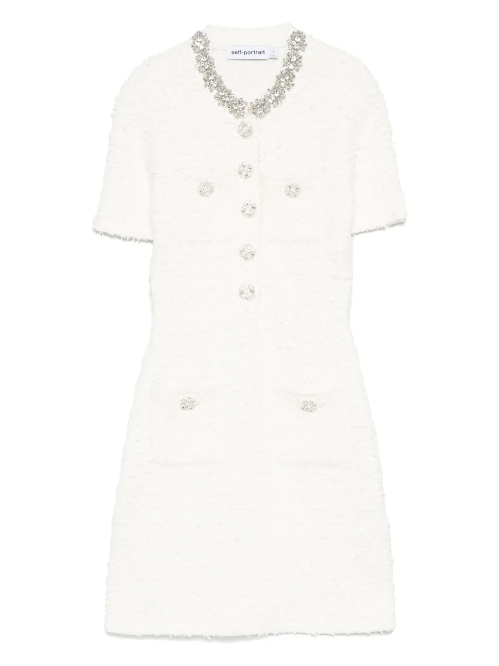 Self-Portrait Mini-jurk verfraaid met knopen Beige