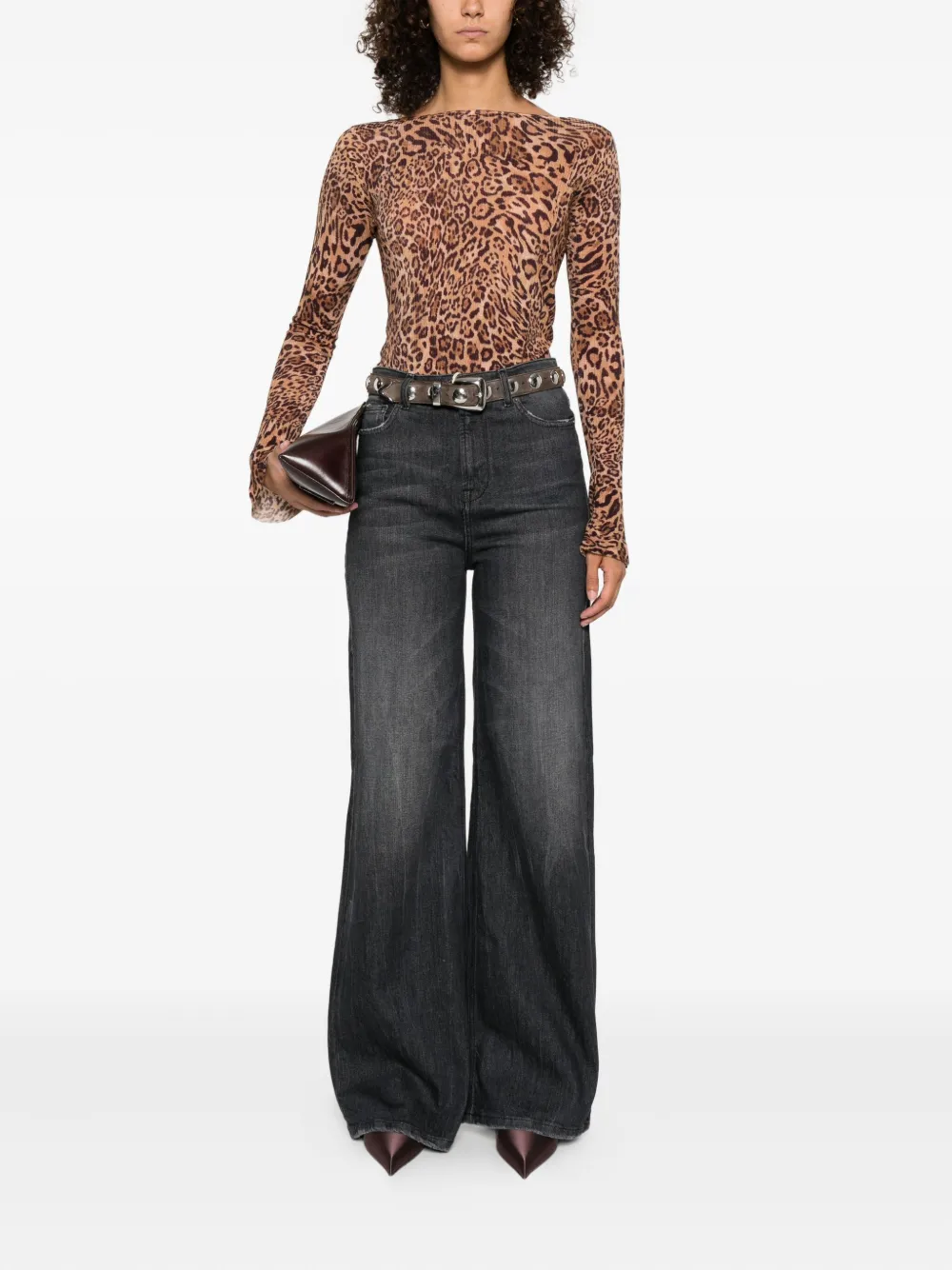 TWINSET Top met luipaardprint en klokmouwen Bruin