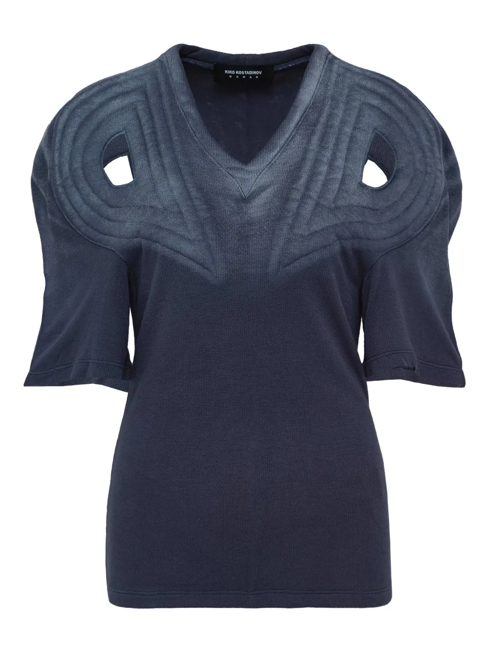 Kiko Kostadinov Celritatem gewatteerd T-shirt met V-hals Blauw