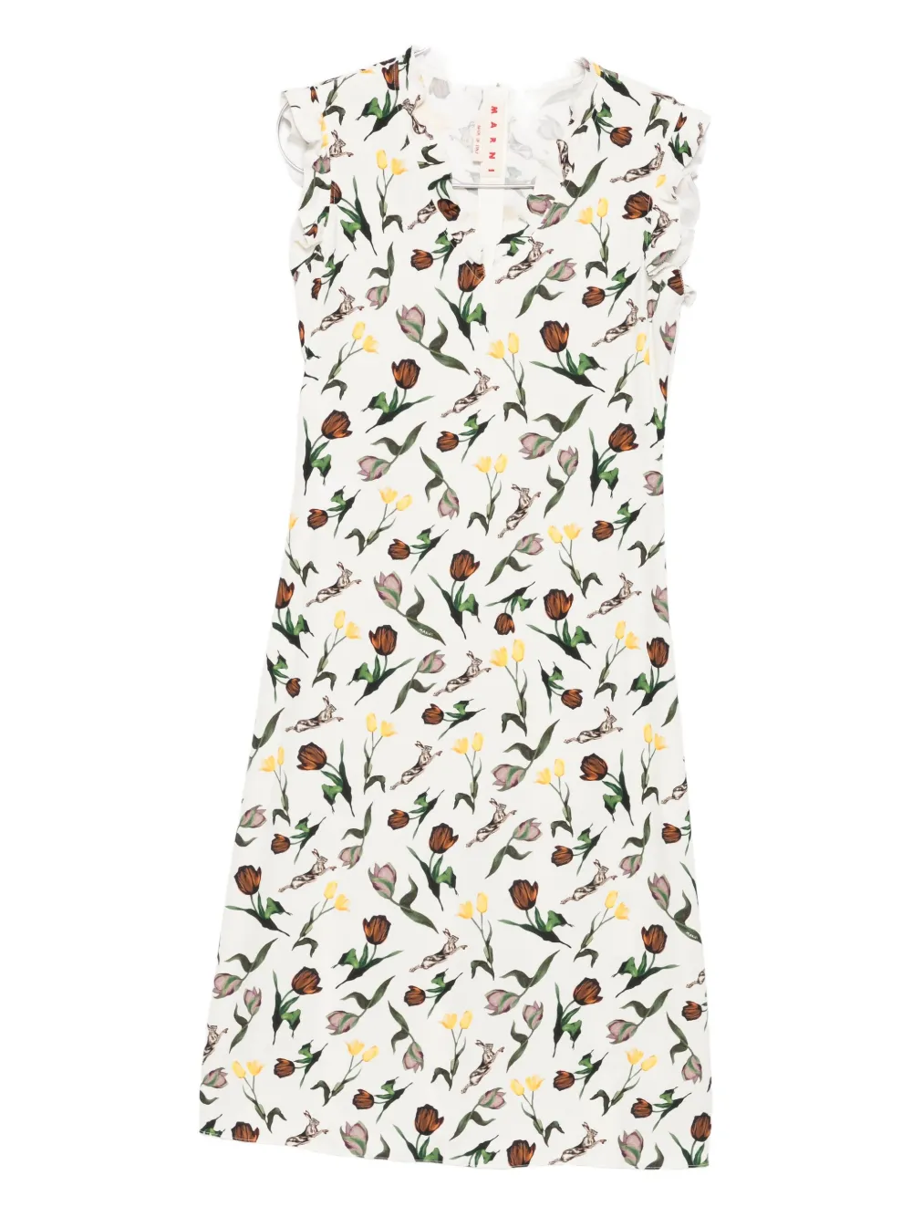 Marni Floral-print Midi Dress In Neutral