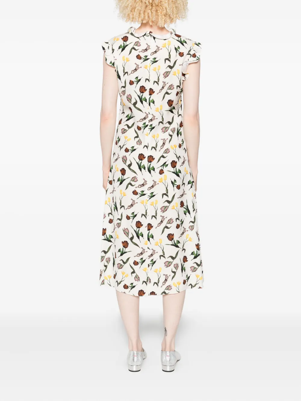 Marni Midi-jurk met bloemenprint Beige