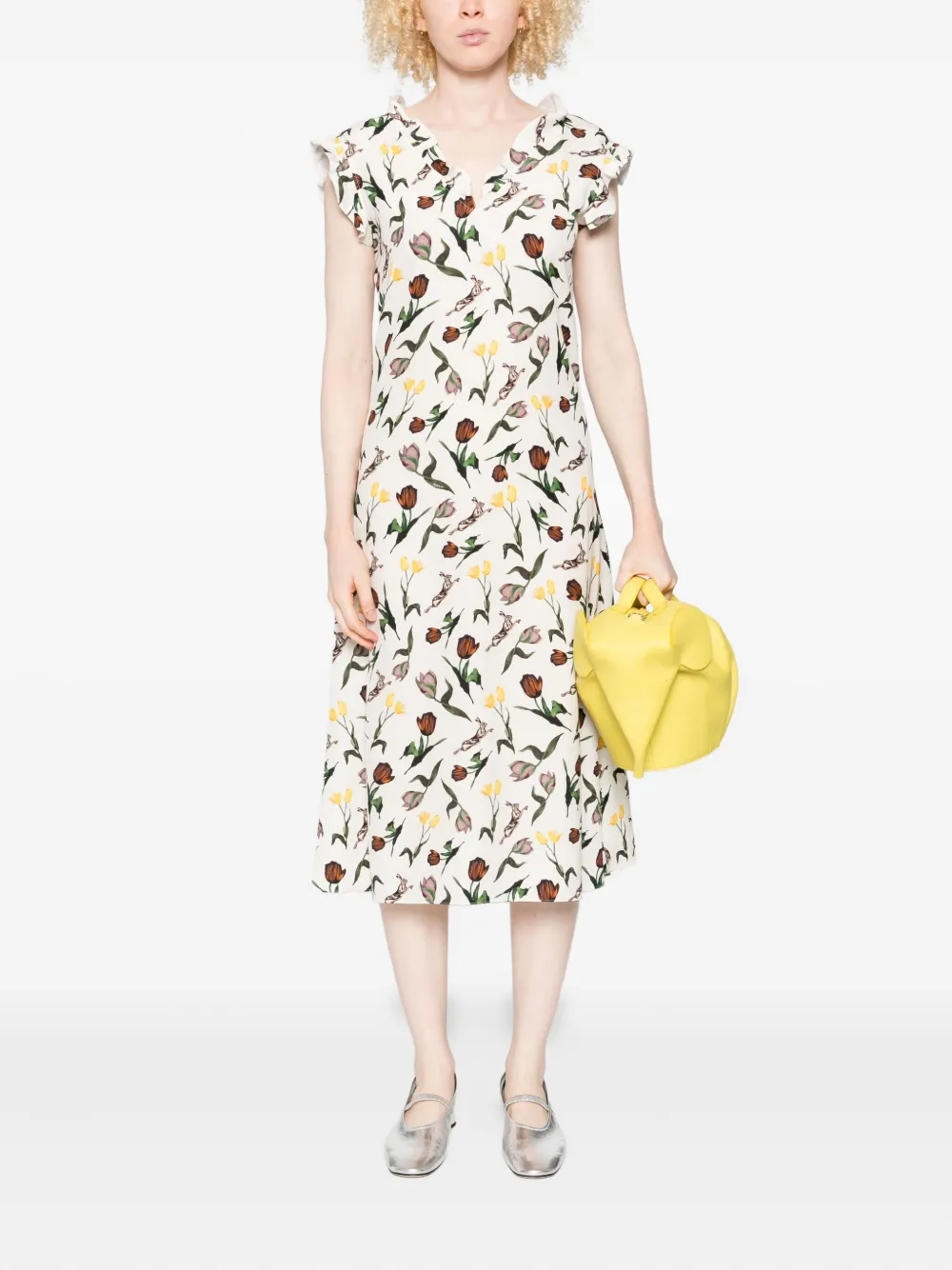 Marni floral-print midi dress - Beige