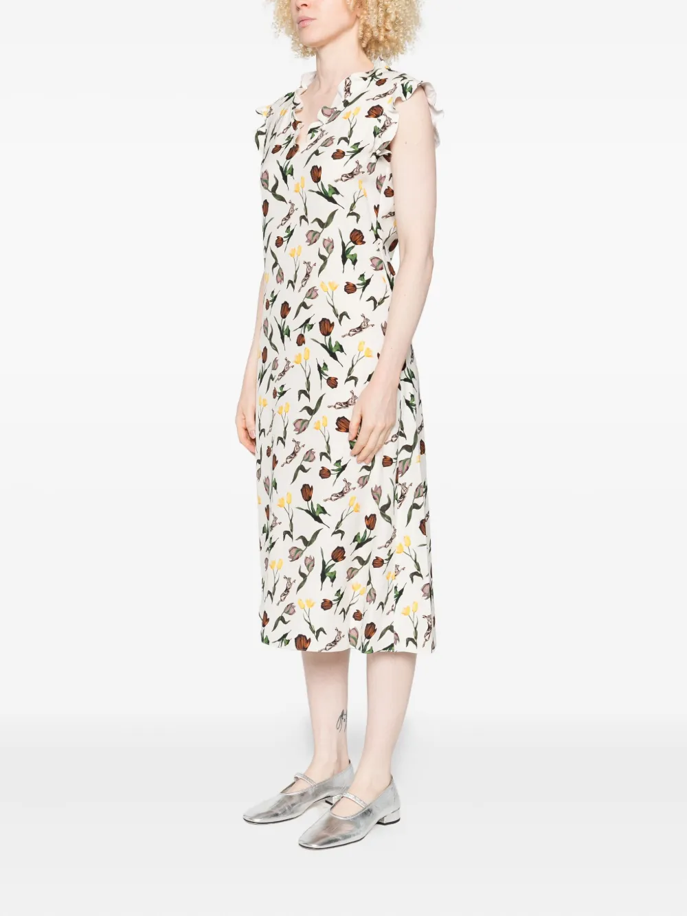 Marni Midi-jurk met bloemenprint Beige