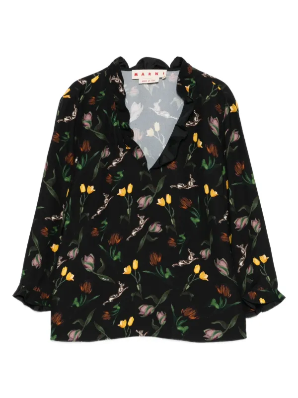 Marni Floral-print Blouse in Black