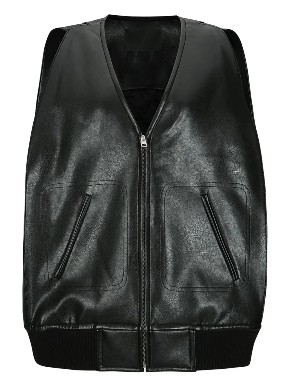 YCH square-stitch leather gilet | Black | Image 1