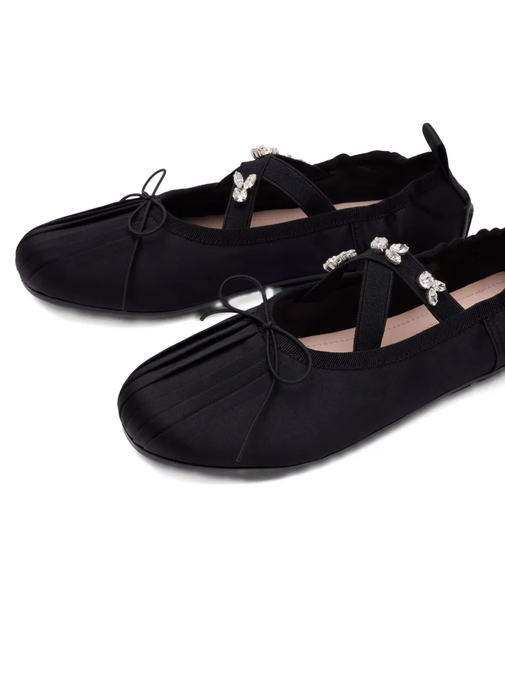 Simone Rocha Pleated Crystal-embellished Ballet Flats In Black