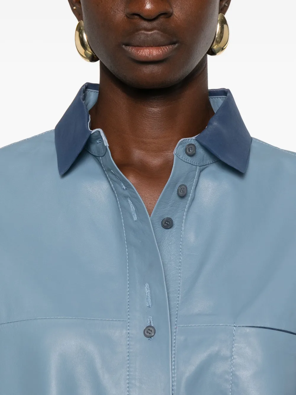 Forte Button-down blouse met zak Blauw
