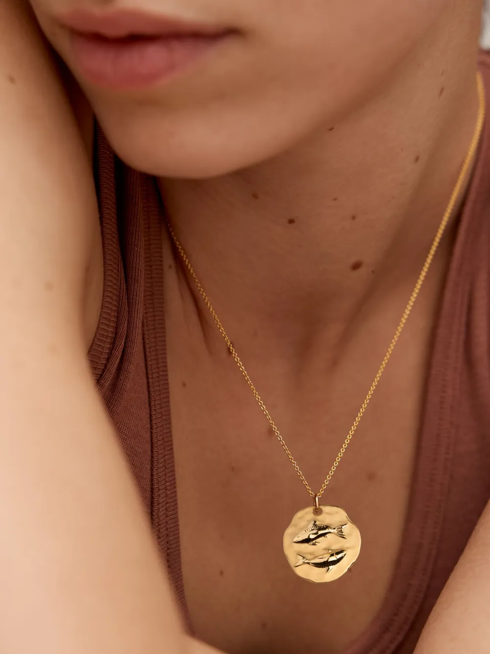 Monica Vinader Womens Pisces Zodiac 18ct Yellow Gold Vermeil Pendant Necklac In Gold