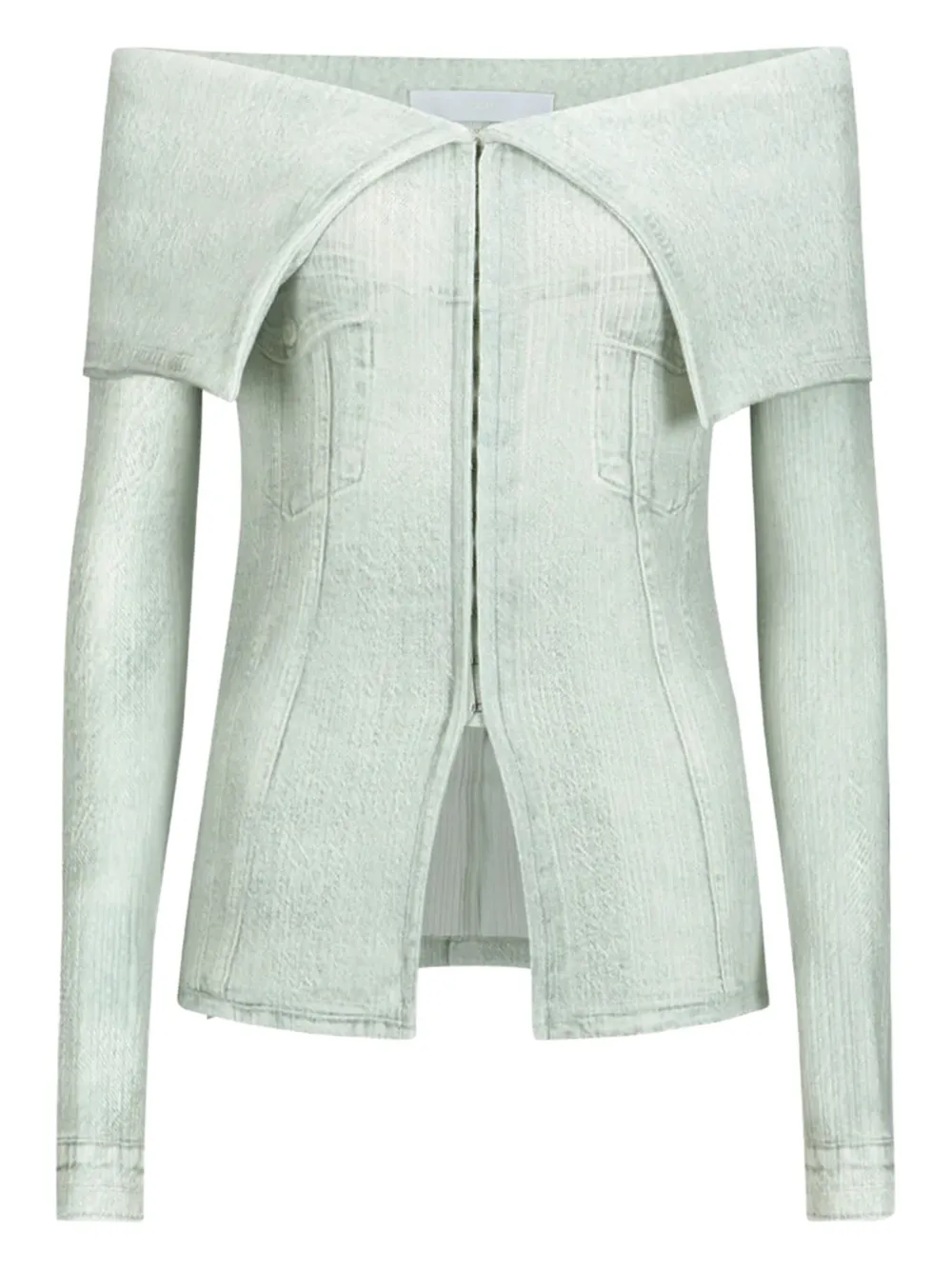 Ych Off-shoulder Zip-front Sweater In Green