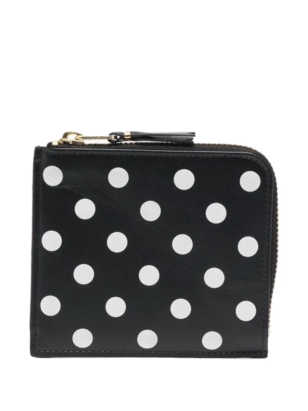 Comme Des Garçons L-shape Polka-dot Zip Wallet In Black