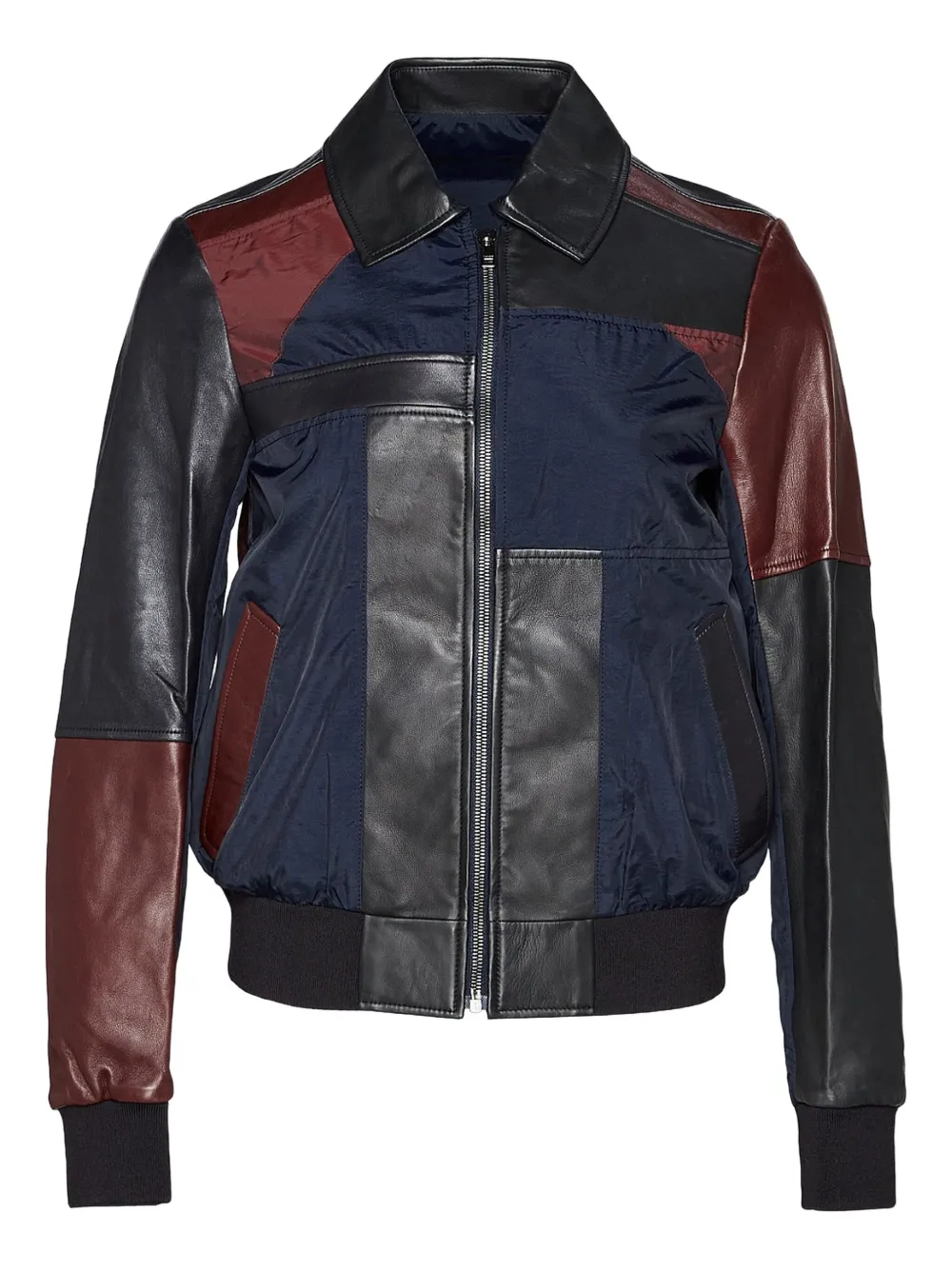 Jil Sander leather-patchwork bomber jacket Zwart
