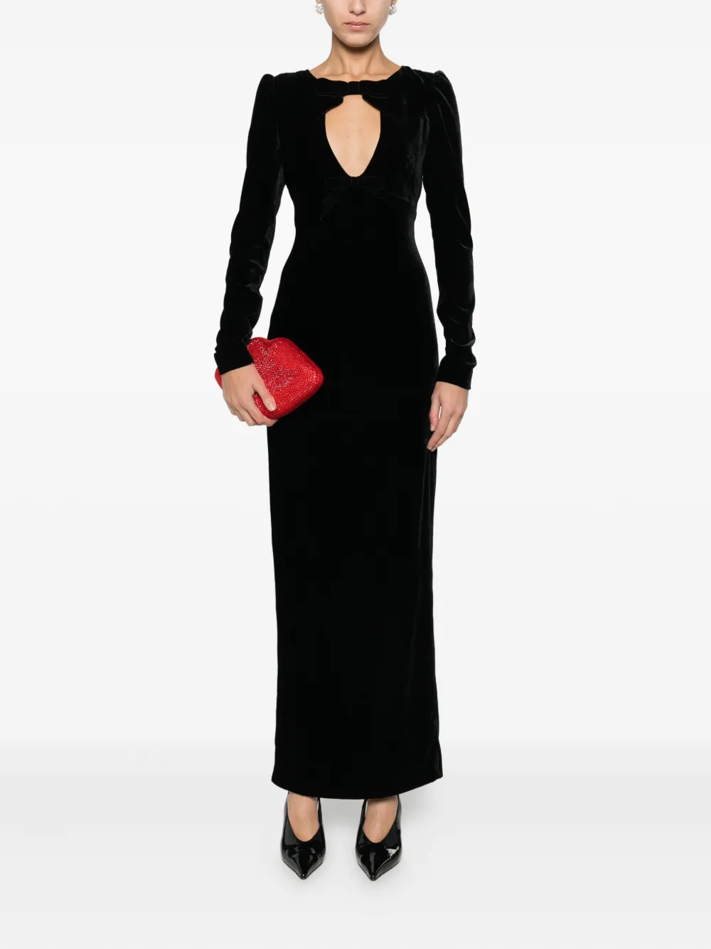 Alessandra Rich bow-detail velvet gown - Zwart