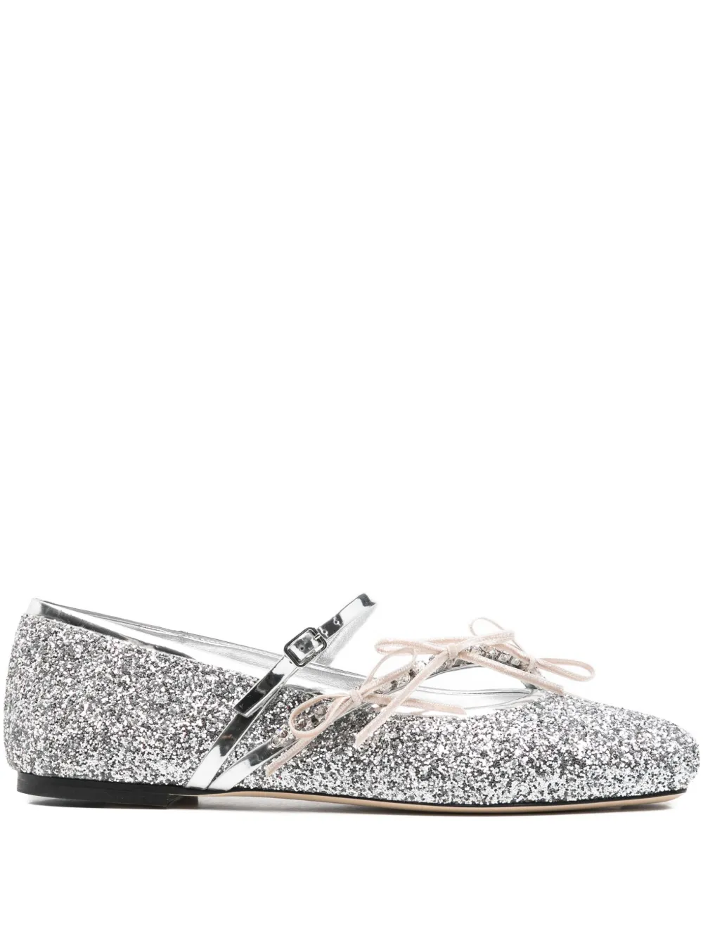 Jimmy Choo Loli Glittered Bow-detail Ballet Flats In Silver