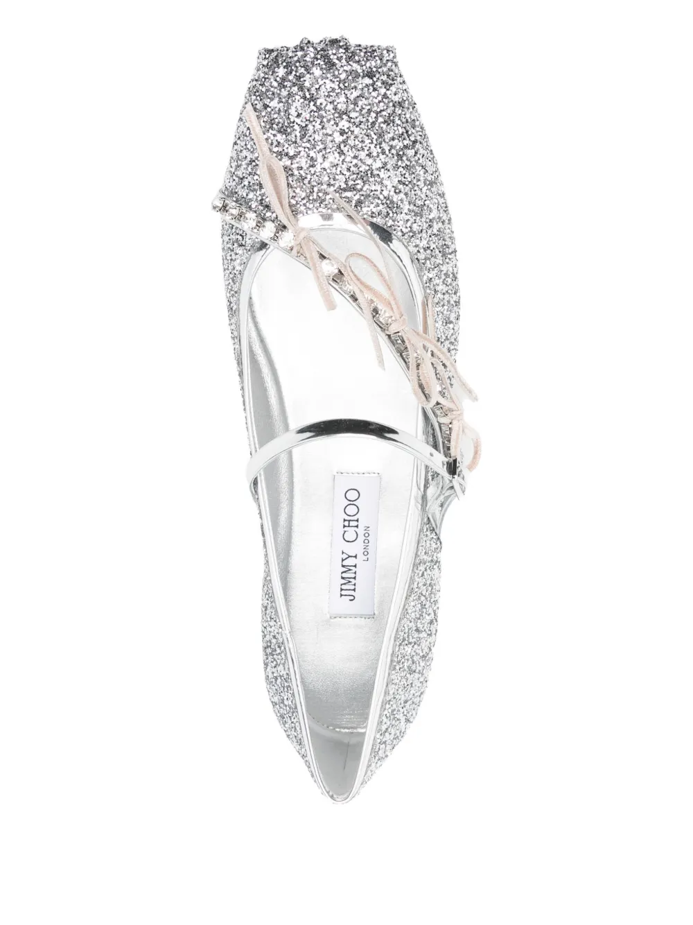 Jimmy Choo Loli Glittered Bow-detail Ballet Flats In Silver