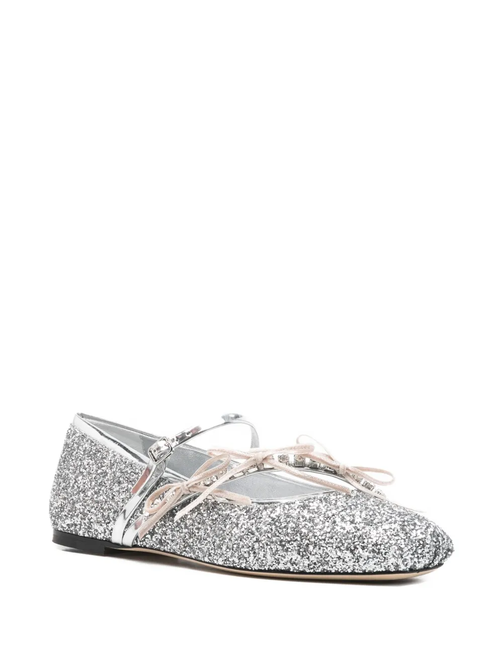 Jimmy Choo Loli Glittered Bow-detail Ballet Flats In Silver