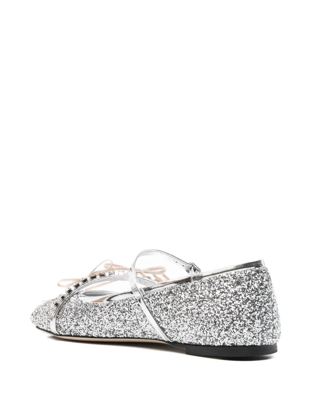 Jimmy Choo Loli Glittered Bow-detail Ballet Flats In Silver