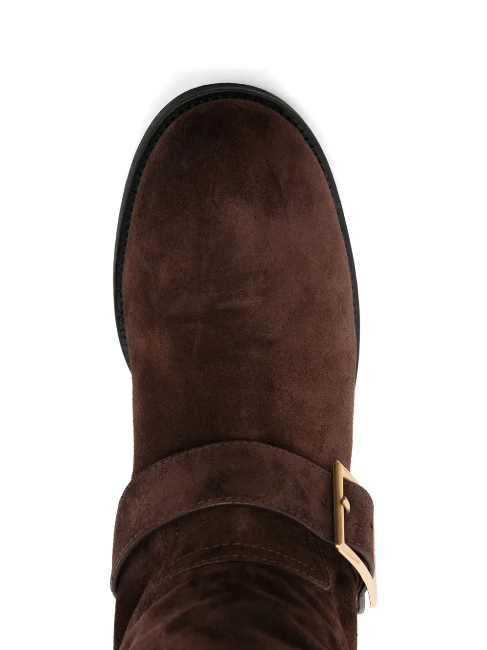 Jimmy Choo Buckle Biker Suede Boots In Brown