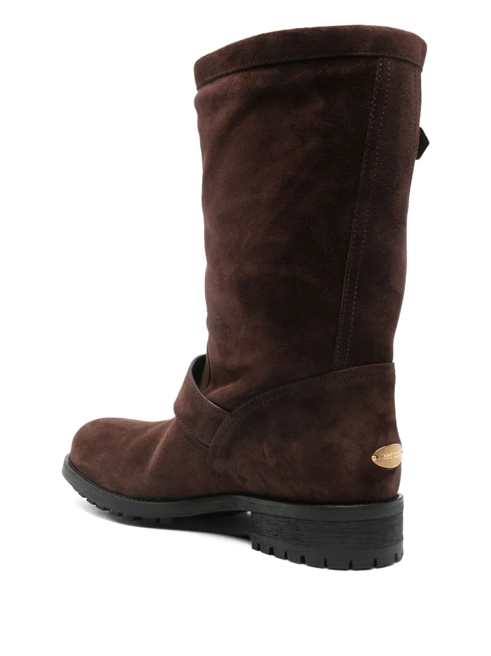 Jimmy Choo Buckle Biker Suede Boots In Brown