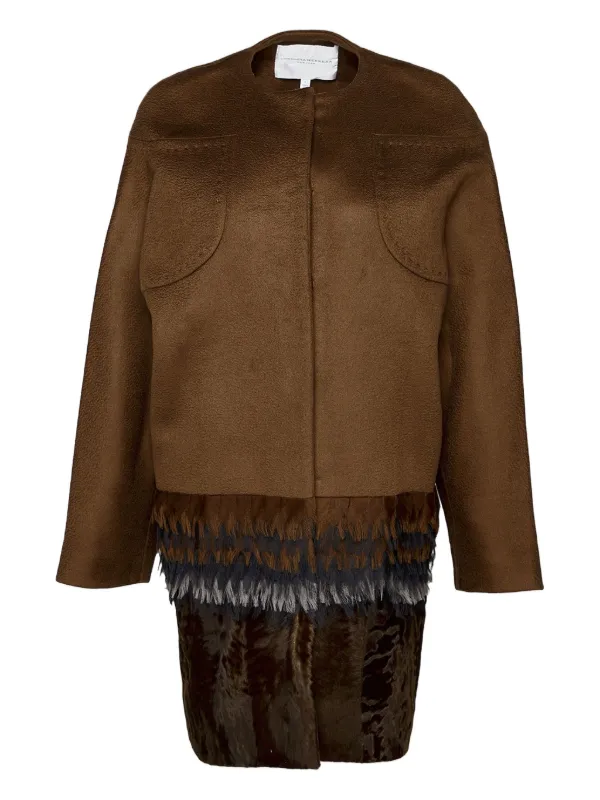 Carolina Herrera Feather-trimmed Coat in Brown