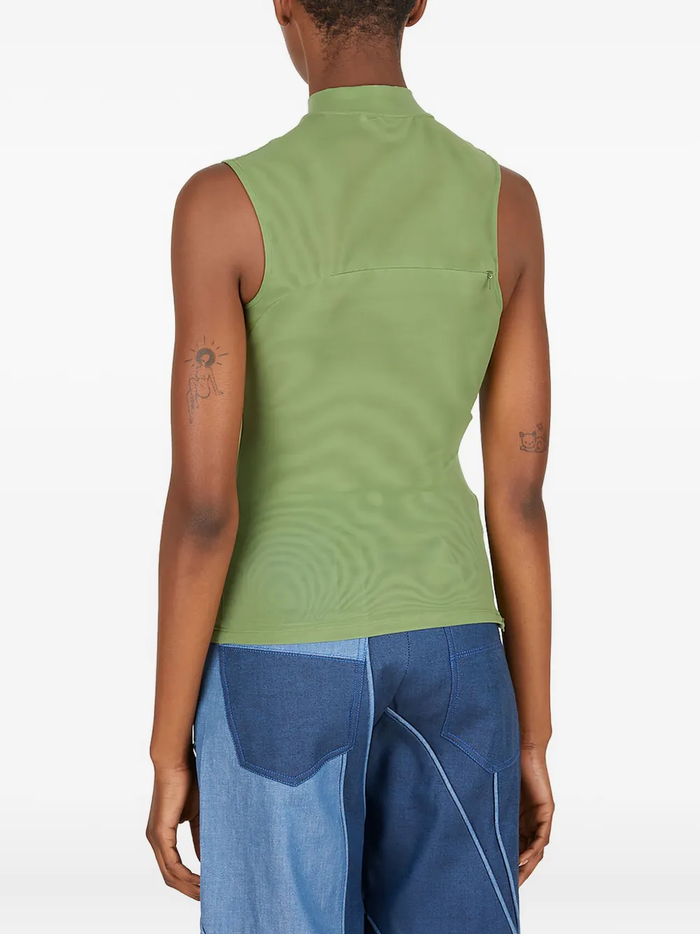 Rusfrcade Esra Mock-neck Zip-front Top In Green