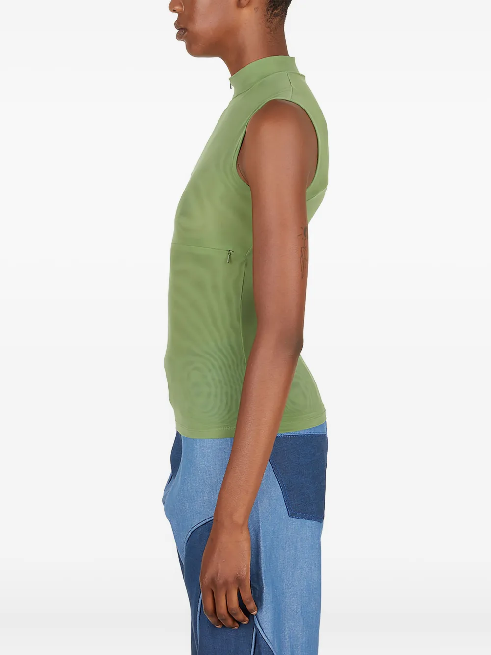 Rusfrcade Esra Mock-neck Zip-front Top In Green