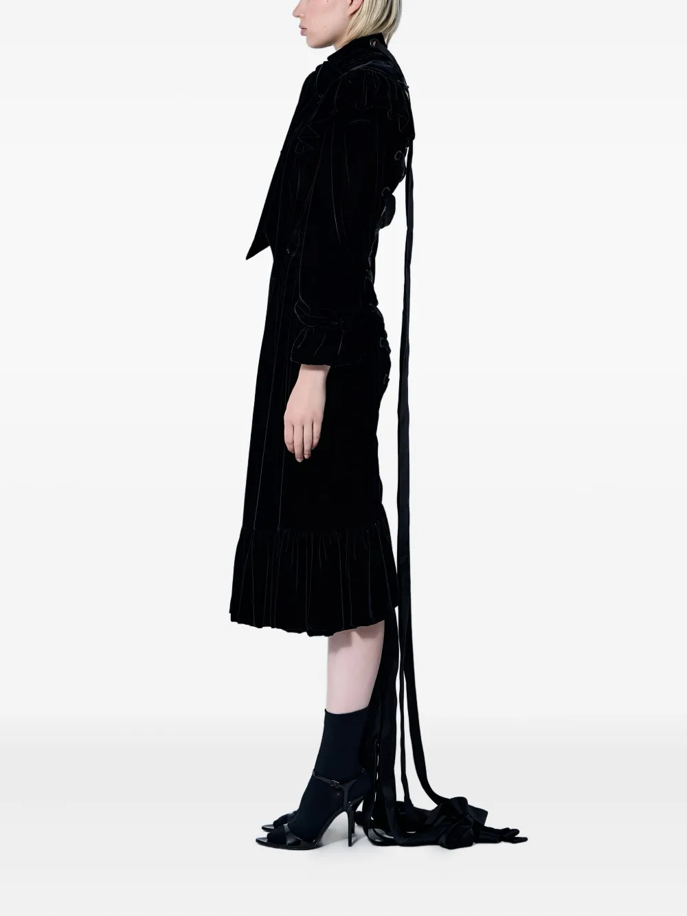 Balenciaga Ruffled Lace-up Midi Dress In Black