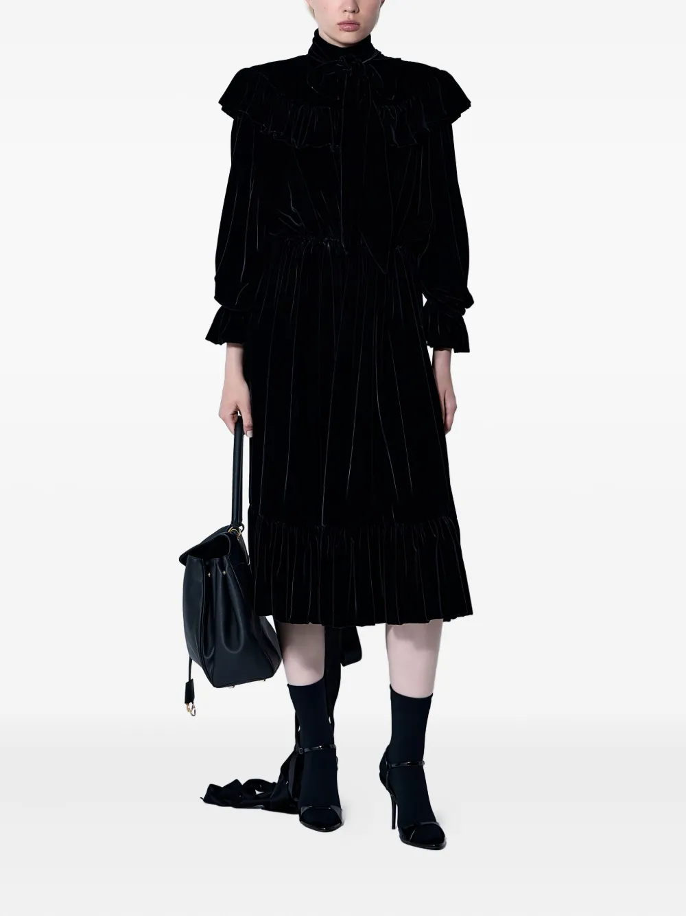Balenciaga ruffled lace-up midi dress | Black | Image 1