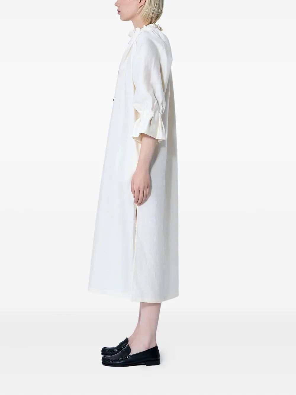 Max Mara Jene Ruffled-sleeve Midi Dress In Brown