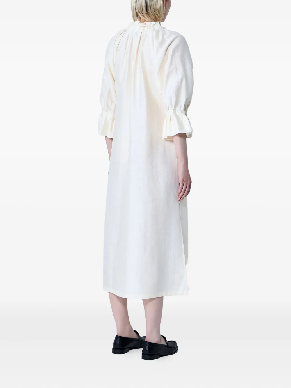 Max Mara Jene Ruffled-sleeve Midi Dress In Brown