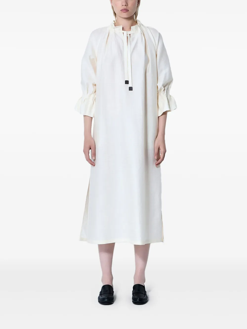Max Mara Jene Ruffled-sleeve Midi Dress In Brown