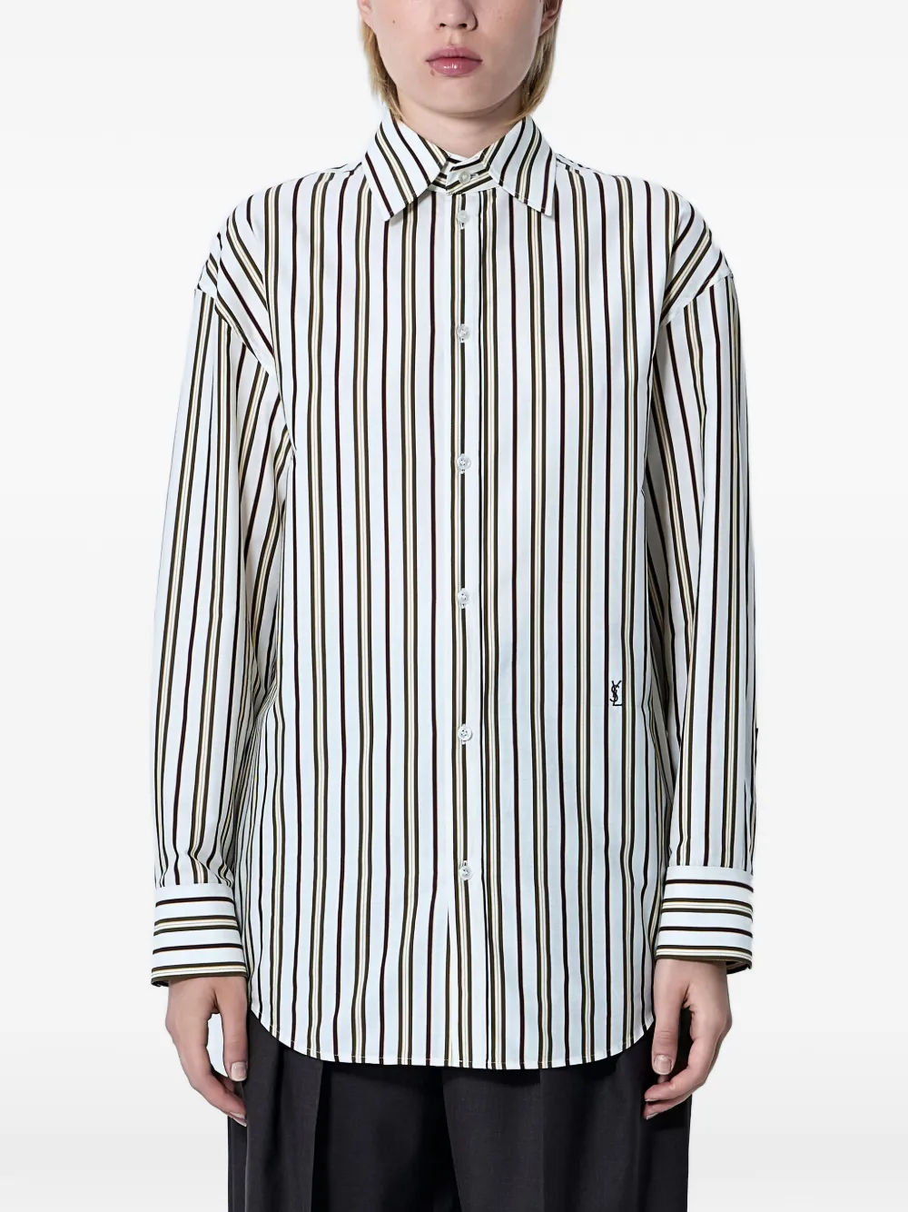 Saint Laurent striped logo embroidery shirt - Weiß