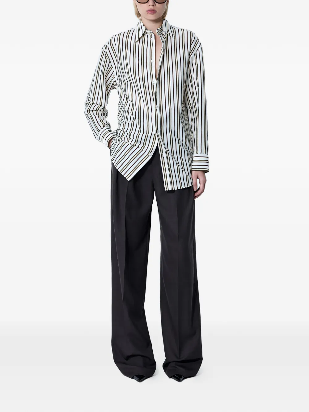 Saint Laurent striped logo embroidery shirt - Wit