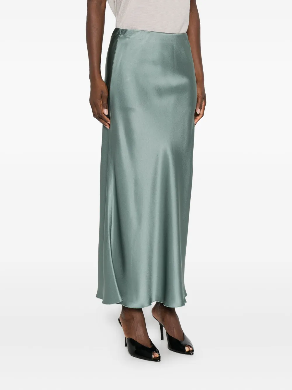 Malo Satin Midi Skirt In Green